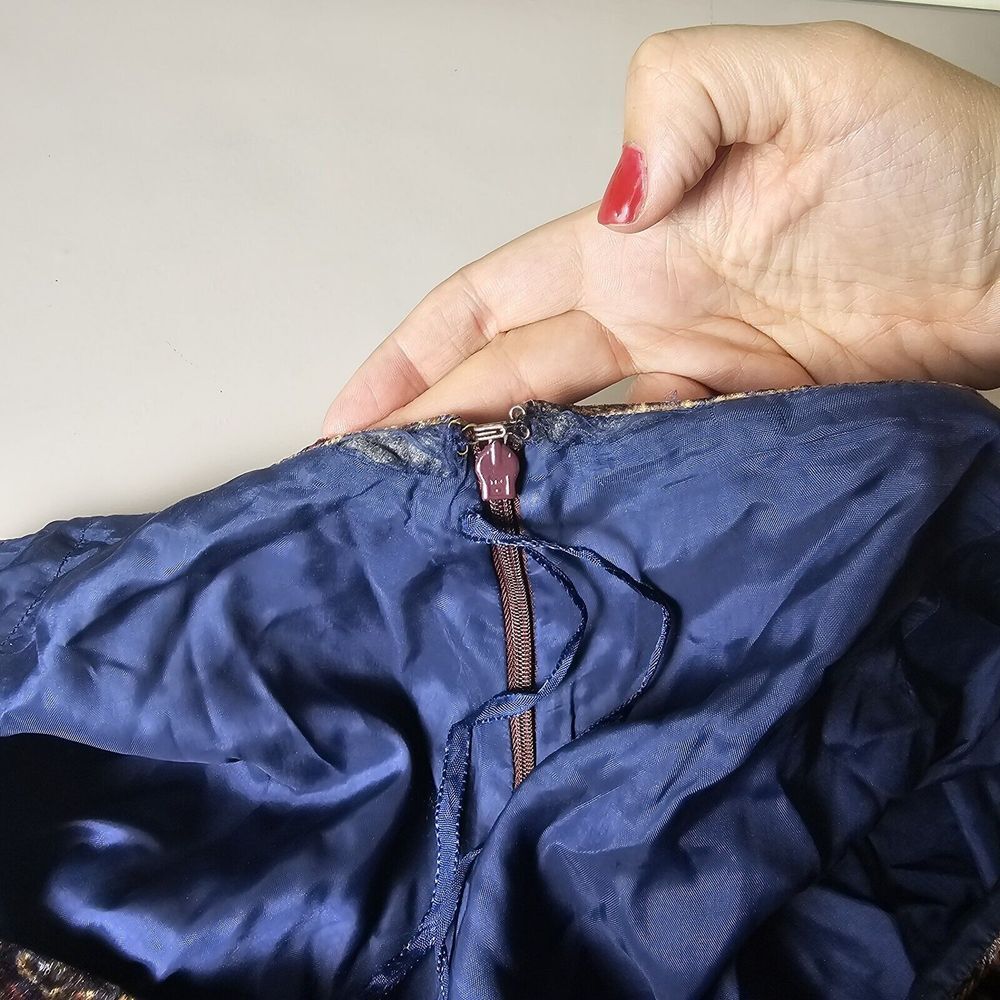 Lauren Ralph Lauren Silk Velvet Skirt 16W Paisley Brown Lining Knee Length Party - Picture 5 of 7